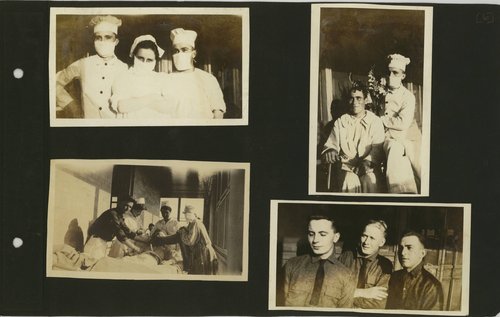 Collage of four pictures of nurses, soldiers, and patients.