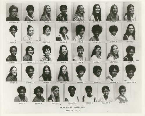 Composite photograph of practical nursing students in the Medical University of South Carolina, College of Health Professions, class of 1973.