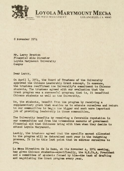 MEChA Chicano Leadership Grant, November 8, 1974
