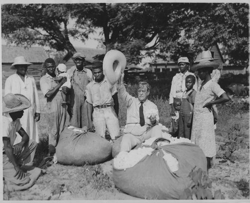 Acme Newspictures, 1940 (New York, NY). Senator Ellison Smith with African-American sharecroppers and cotton. Felton M. Johnson Collection (MUM00245). Archives and Special Collections, University of Mississippi.