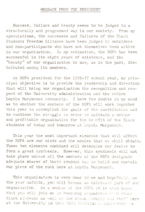 Message from President_BFSA_1976-1977_1