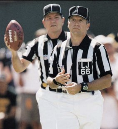 The first dentist to officiate in the NFL, Dr. Anderson (right), with fellow dentist/NFL referee Dr. David Warden (left)