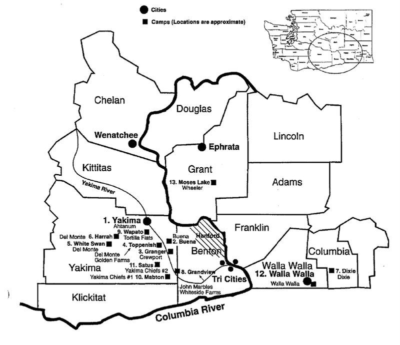Map of Reported Farm Worker Camps by County for the years 1948-1951