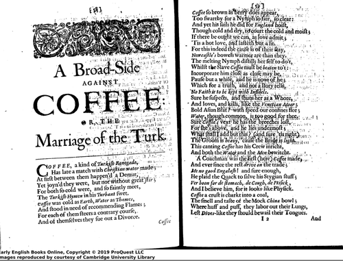 A Broad-Side Against Coffee, corrected and published, as very proper for this age by J.H. (1672)