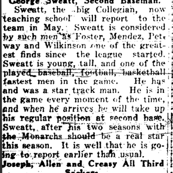 George Sweatt, Second Baseman