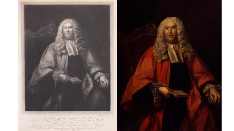 Sir William Blackstone, 1755 Print published in London by J.F.E. Grundy  Based on 1755 oil painting by Sir Joshua Renyolds, held by the National Portrait Gallery in London