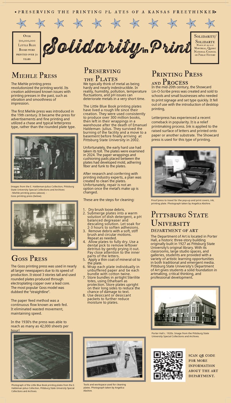 Solidarity in Print Poster -Documents the plate cleaning, printing process, and blurb about Pittsburg State University's Department of Art