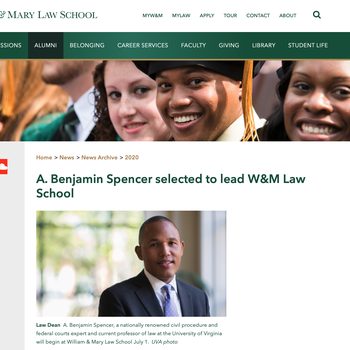 "A. Benjamin Spencer Selected to Lead W&M Law School"