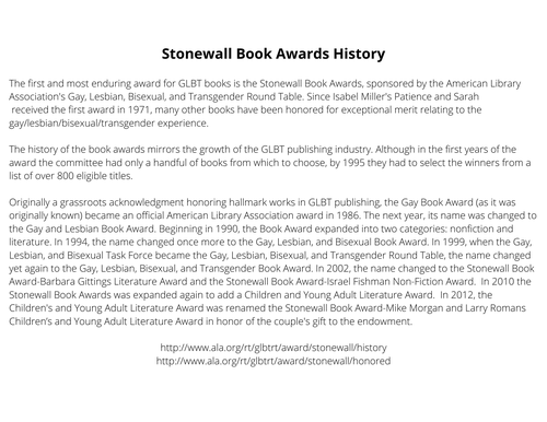 Stonewall Book Awards History, American Library Association