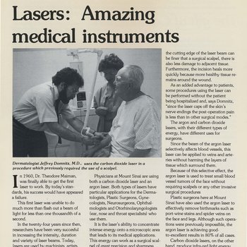 Lasers: Amazing medical instruments, 1984