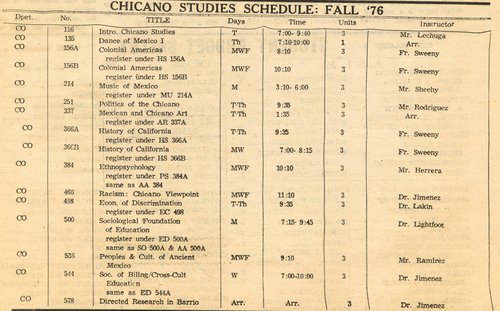 Chicano Studies Schedule Fall 1976