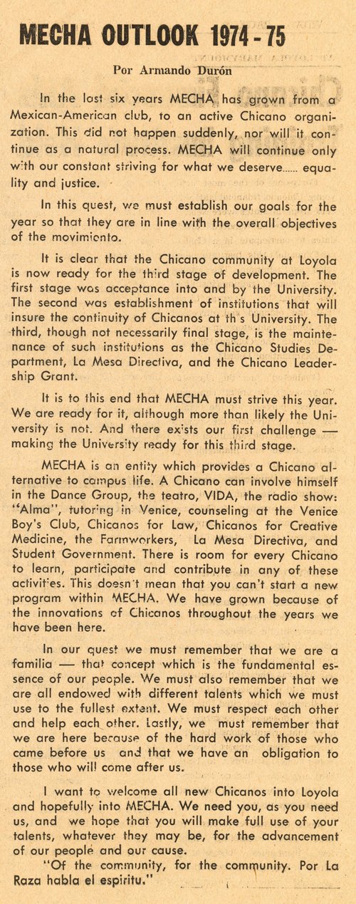 Mecha Outlook 1974-75. Vida Newspaper, Volume 2, Issue 1 - September 1974