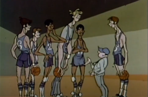 Still of animated basketball team from video "Give your mouth a sporting chance"