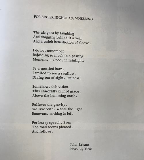 Savant, John. "For Sister Nicholas: Wheeling." Humanitas: Dominican College Of San Rafael Yearbook, 1976, p. 107.