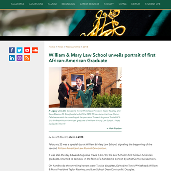 "William & Mary Law School Unveils Portrait of First African-American Graduate"