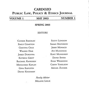 Cardozo Public Law, Policy & Ethics Journal – Volume 1, Issue 1 (Spring 2003)