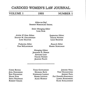 Cardozo Women’s Law Journal – Volume 1, Issue 1 (1993)
