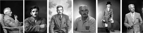 collage of photos of William Faulkner by J. R. Cofield: 1962, 1930, 1942, 1960, 1961, 1962