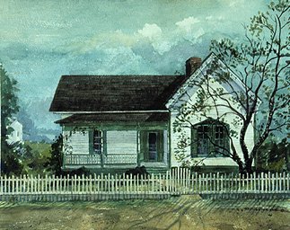 Watercolor of William Faulkner&#x27;s birthplace by Katherine Dye