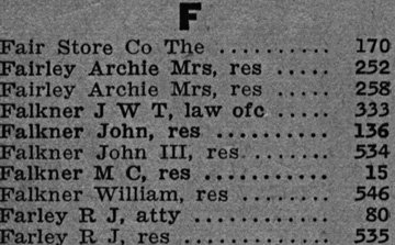 F listings from 1929 Oxford phone book