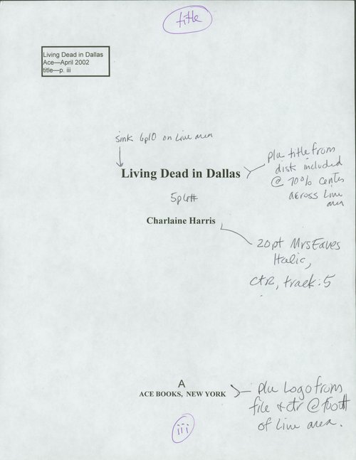 Living Dead in Dallas / Charlaine Harris. Annotated manuscript.