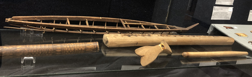 model of kayak frame; implement for starting wood-fires