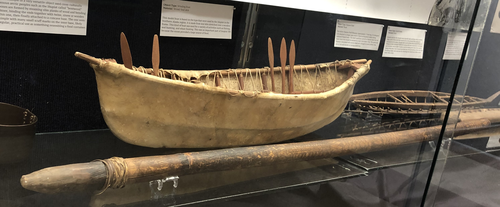 model of whaling boat; harpoon shaft