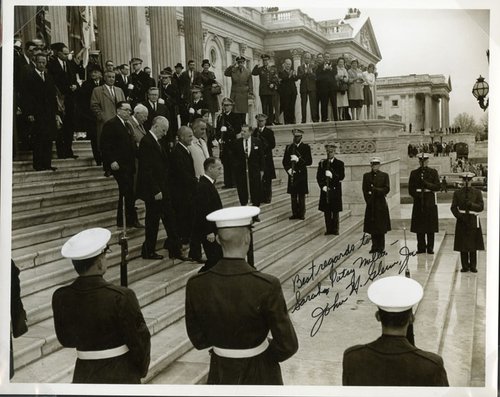 Astronaut John Glenn on the Capitol Steps with President Johnson