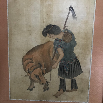 Painting of farmer on silk