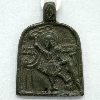 Pendant with Saint Nikita the Besogon, Scourging the Devil