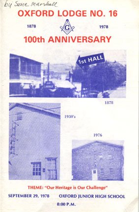 Cover for the September 29, 1978 program for the 100th anniversary of the founding of the Masonic Lodge.