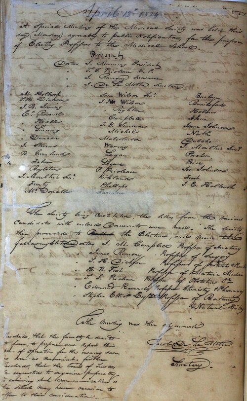 Medical Society of South Carolina Meeting Minutes; April 12, 1824