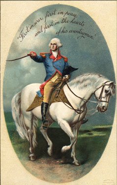illustration of George Washington riding a horse, with a sword extended