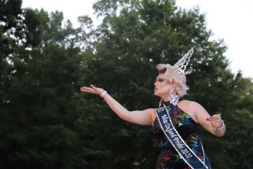 Miss Oxford Pride 2020 blows a kiss from the parade route