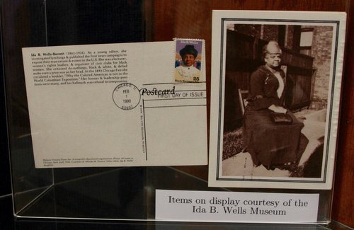 postcards and commemorative stamp, courtesy of Ida B. Wells Museum