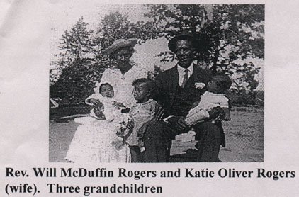Rev. Will McDuffin Rogers and Katie Oliver Rogers (wife). Three grandchildren. Date and photographer unknown.