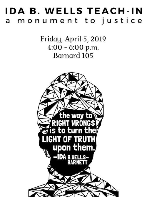 poster for Ida B. Wells teach-in, April 5, 2019