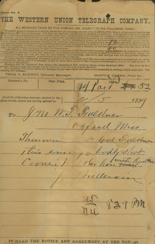 Telegram from J. J. Fullerson to J. W. T. Falkner, 5 November 1889