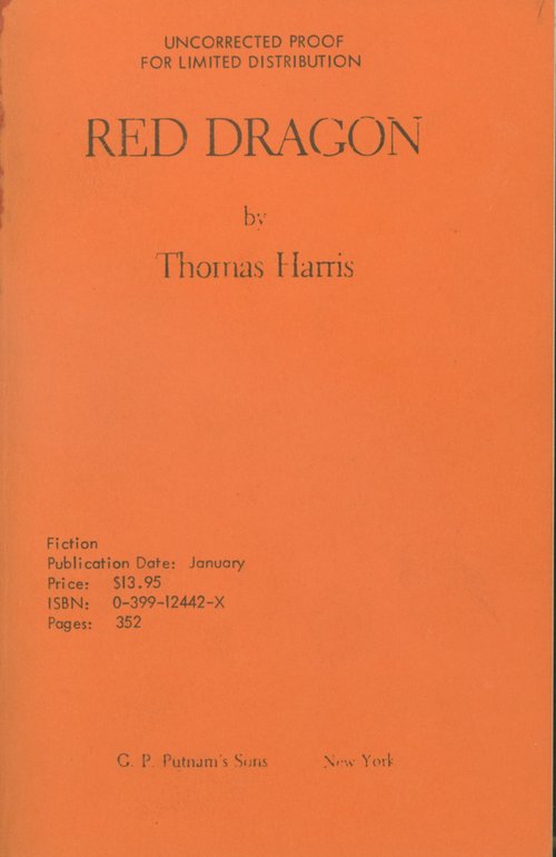 Red Dragon / Thomas Harris. Uncorrected proof.