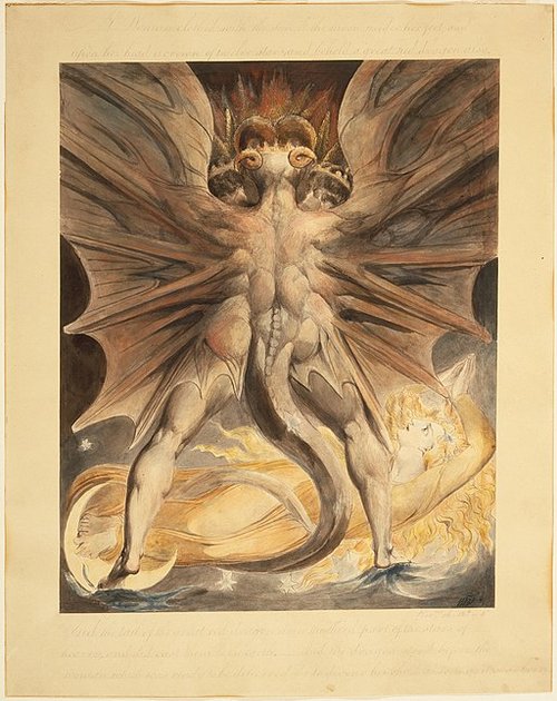 The Great Red Dragon and the Woman Clothed with the Sun (Revelation 12: 1-4) / William Blake. (1803-1805)