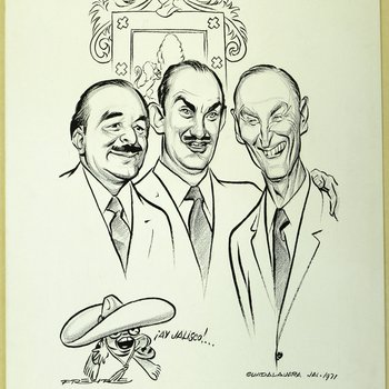 Caricature of Octavio Sentíes Gomez, Alberto Orozco Romero, and Senator Mike Mansfield
