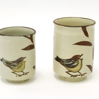 Tea Cups with Bird and Branch Motif