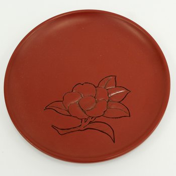 Kamakura-Bori Plate with Carved Camellias