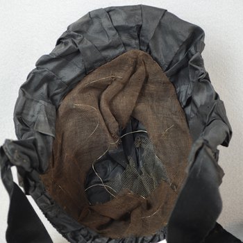 Bonnet, black silk, possibly for mourning, c. 1860s, interior view