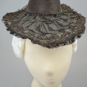 Bonnet, black straw lace, 1890s, front view