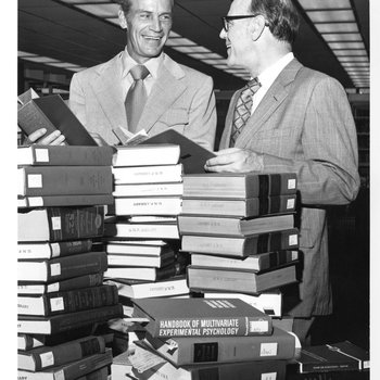 President Carpenter Reviewing Library Books, 1972