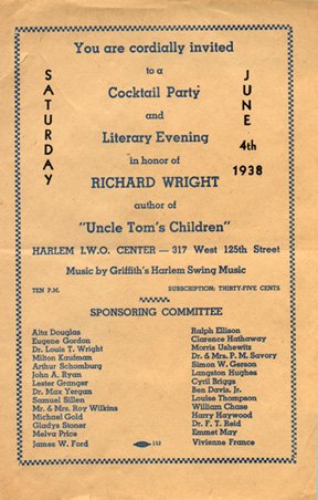 party invitation to honor Richard Wright, 1938