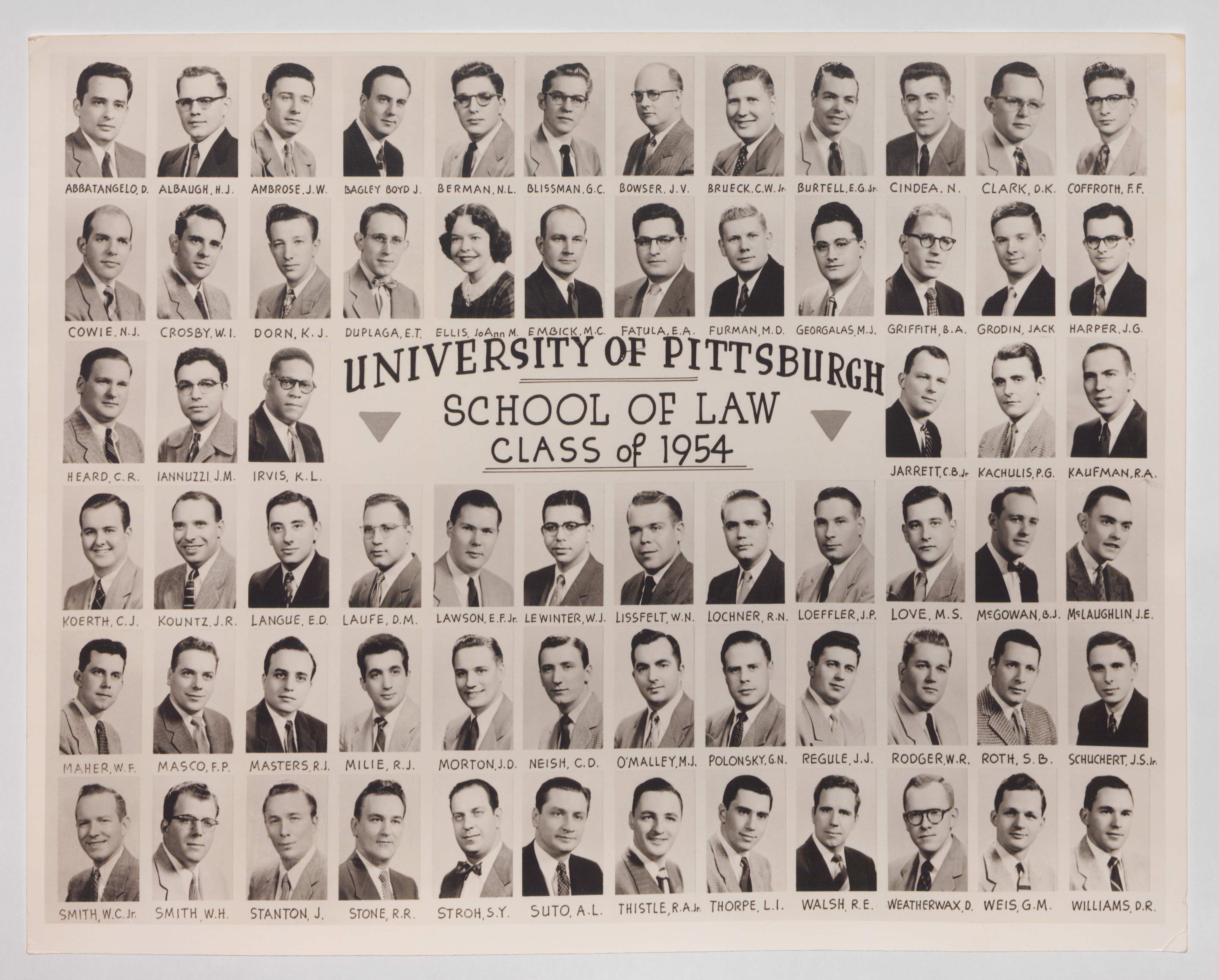 Class of 1954 Yearbook Page - University of Pittsburgh School of Law